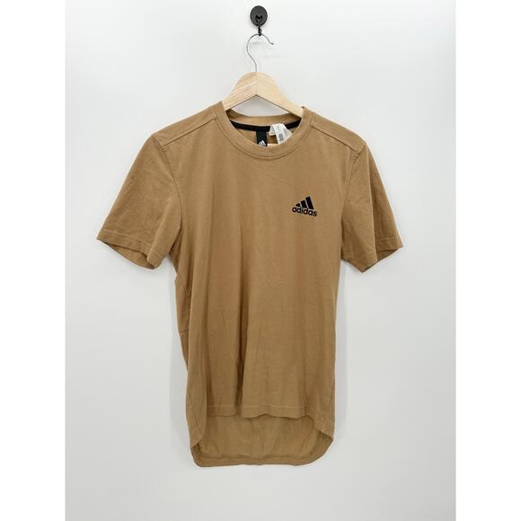 Adidas Tan Brown Short Sleeve Tee High Low Hem Stripes Cotton Men Size Small - Picture 1 of 7